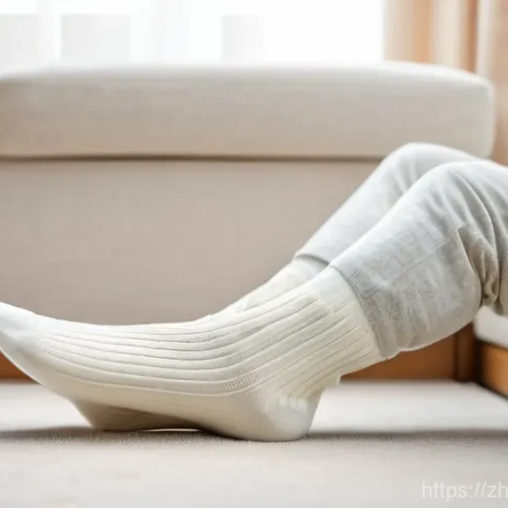 한지 소재 양말 특징 - **Prompt 1: Serene Comfort and Softness**
    "A close-up shot of a person's feet wearing soft, ligh...