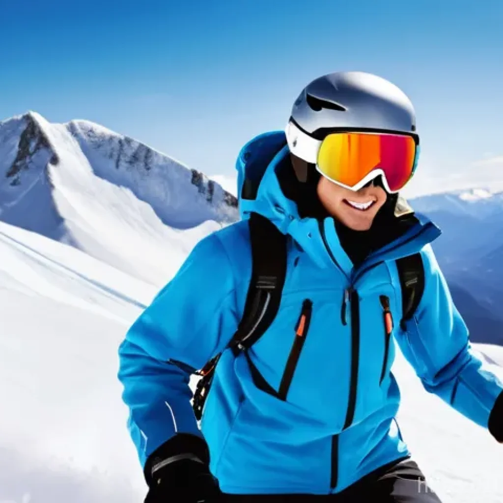 패딩 장갑과 일반 장갑 비교 - **Prompt:** A dynamic, wide-angle shot of an adult adventurer (male or female) skiing down a snow-co...