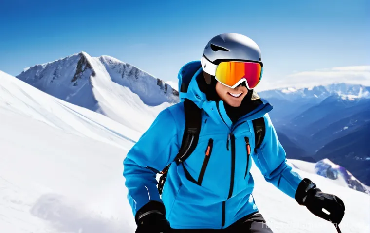 패딩 장갑과 일반 장갑 비교 - **Prompt:** A dynamic, wide-angle shot of an adult adventurer (male or female) skiing down a snow-co...