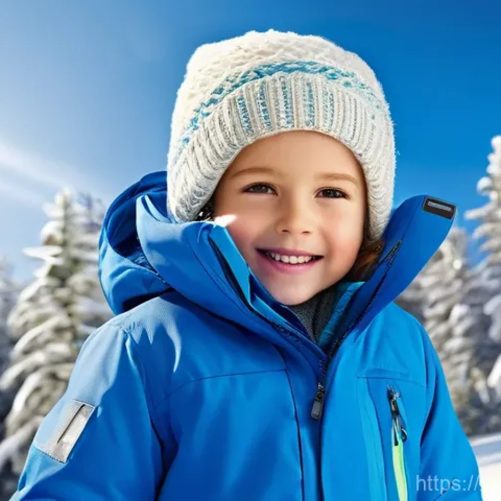 아이들용 방한 장갑 고르는 법 - A joyful elementary school-aged child (around 6-7 years old), bundled warmly in a brightly colored, ...