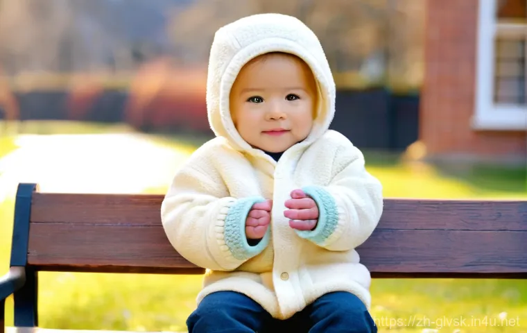 아이들용 방한 장갑 고르는 법 - A joyful elementary school-aged child (around 6-7 years old), bundled warmly in a brightly colored, ...