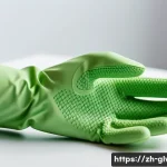 환경을 고려한 리사이클 장갑 - A close-up, highly detailed image of eco-friendly gloves made from natural rubber, displayed on a cl...