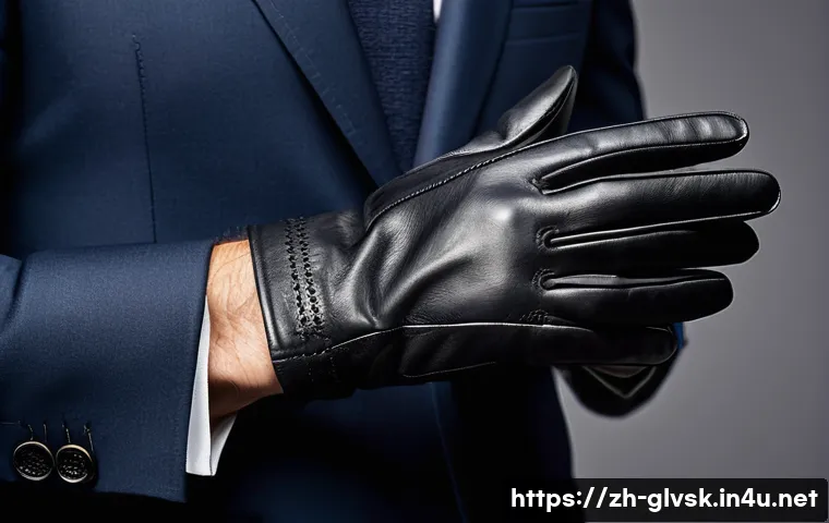 정장용 가죽 장갑 구매 팁 - A close-up shot of elegant formal leather gloves made from soft lambskin with a luxurious cashmere l...