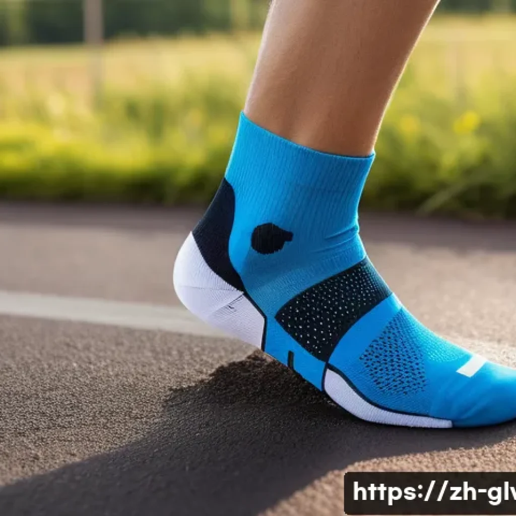 청소년 스포츠 양말 선택법 - A detailed close-up image of athletic socks made from synthetic fibers like polyester and nylon, sho...