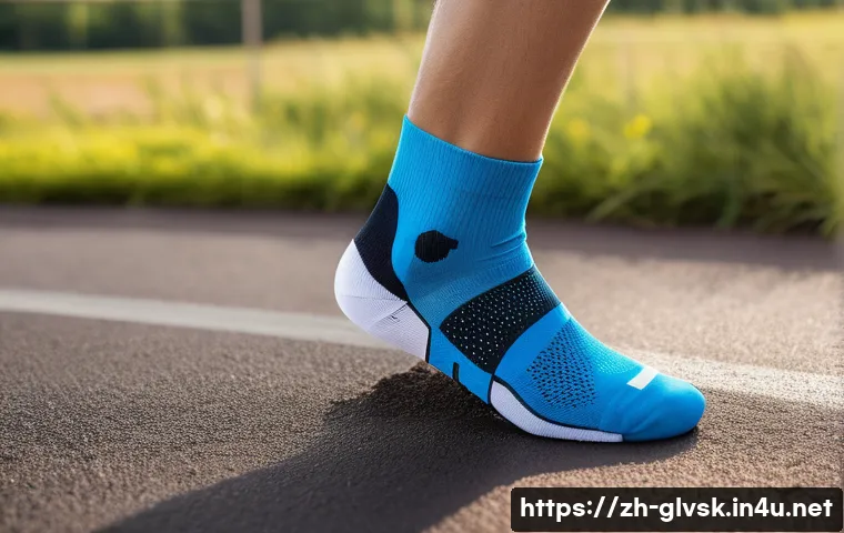 청소년 스포츠 양말 선택법 - A detailed close-up image of athletic socks made from synthetic fibers like polyester and nylon, sho...