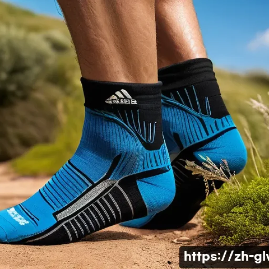 발목 보호용 러닝 양말 - A close-up, highly detailed image of a runner’s ankle wearing a high-quality ankle support running s...