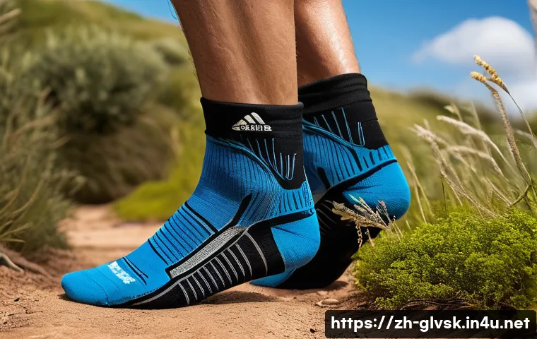 발목 보호용 러닝 양말 - A close-up, highly detailed image of a runner’s ankle wearing a high-quality ankle support running s...