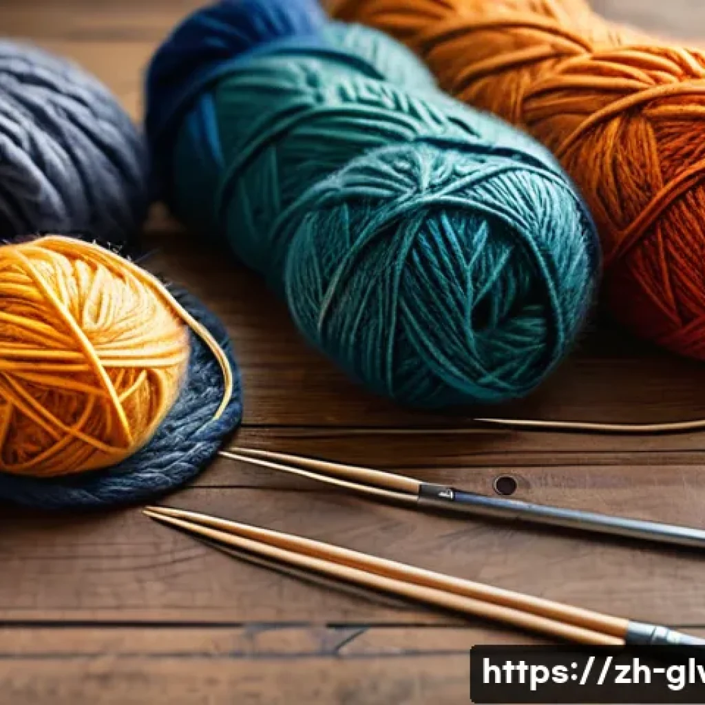 DIY 손뜨개 장갑 만드는 방법 - A cozy knitting workspace featuring a set of colorful wool yarn balls including soft pure wool, acry...