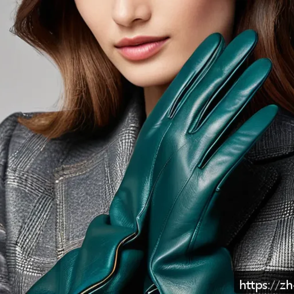 개인화 커스텀 장갑 제작 - A close-up shot of elegant custom gloves made from a blend of soft lambskin and cashmere lining, sho...
