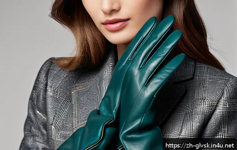 개인화 커스텀 장갑 제작 - A close-up shot of elegant custom gloves made from a blend of soft lambskin and cashmere lining, sho...