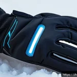 발열 장갑 최장 지속시간 모델 - A detailed close-up image of a modern heated glove designed for outdoor winter sports, featuring a s...