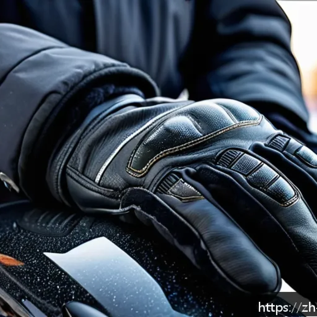 오토바이용 방한 장갑 추천 - A detailed close-up image of a pair of high-quality winter motorcycle gloves designed for cold weath...